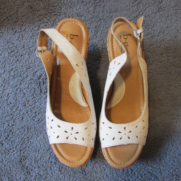 BOC BORN Concept 8 Kacee White Leather Wedge Cork Heel Slingback Sandals EUC - Picture 4 of 4